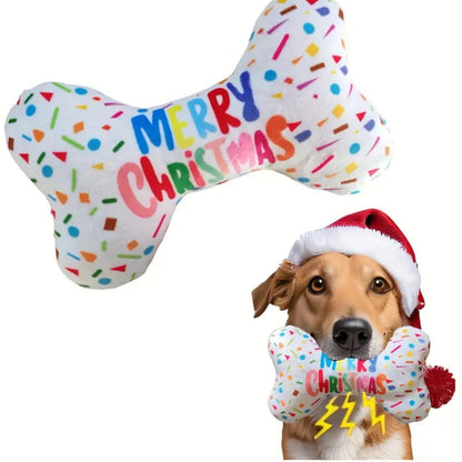 Merry Christmas Bone Dog Toy | Holiday Dog Toy