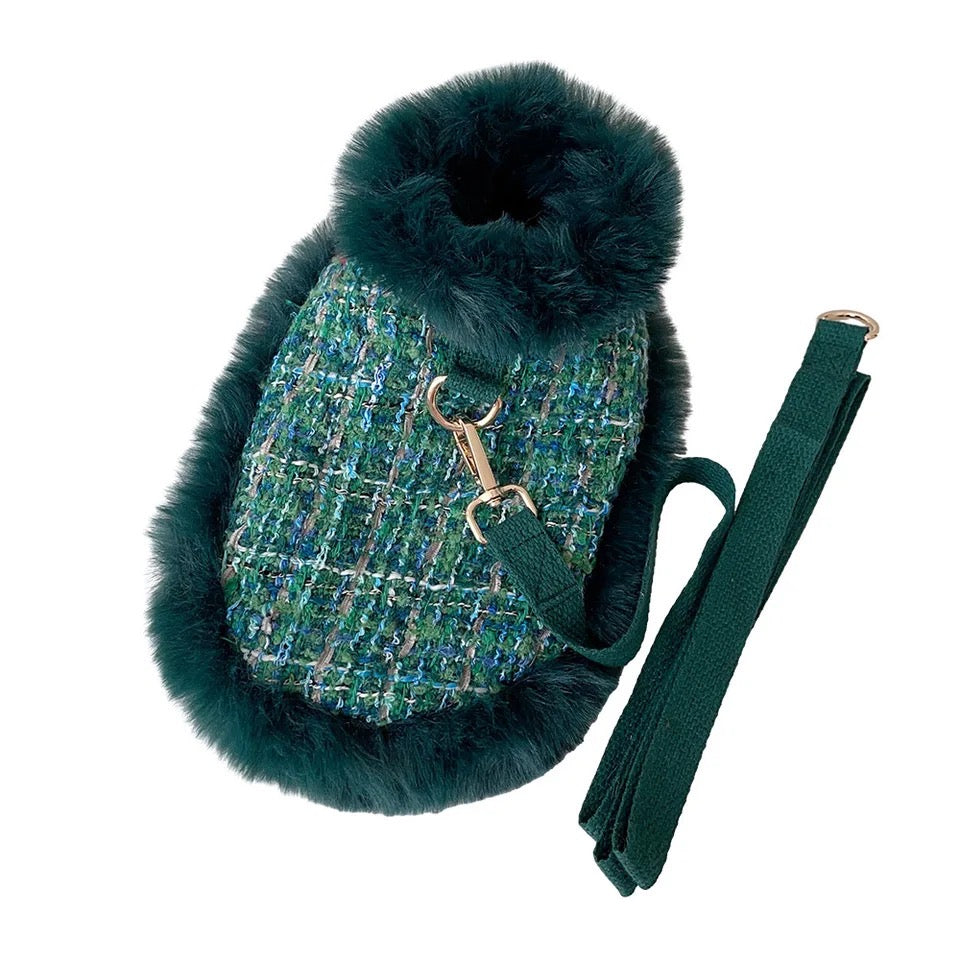 Ensemble Harnais, Chapeau et Laisse pour chien en Tweed Héritage Evergreen