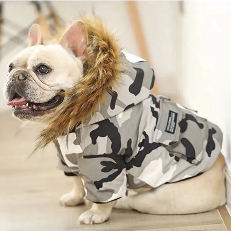 Manteau pour chien Pawkage | Manteau à capuche pour chien avec bordure en fourrure