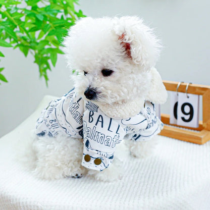 Manteau pour chien imprimé Sketch | Manteau chaud pour chien avec bordure en fourrure
