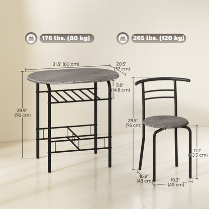Ensemble de salle à manger 3 pièces Foden avec étagère, pour petits espaces - Gris foncé