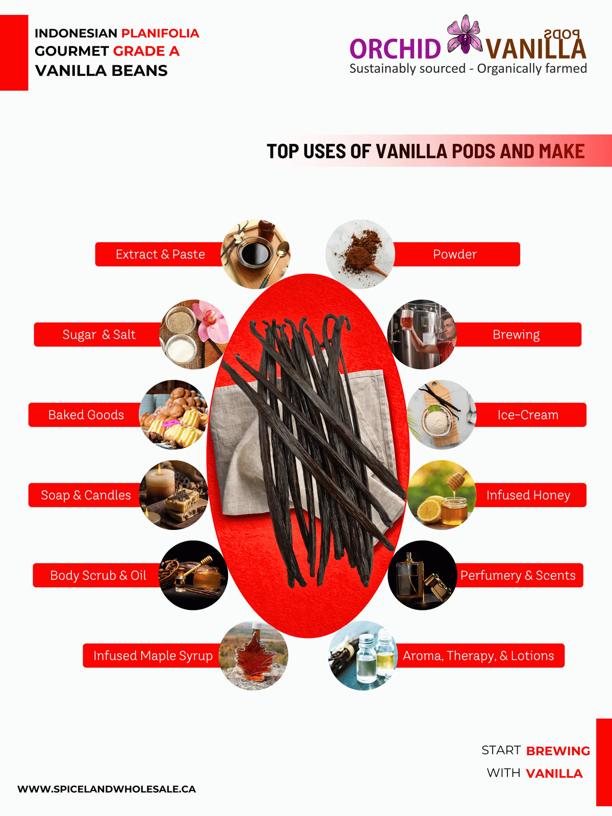 Indonesian Vanilla (Sumatra) Planifolia Gourmet Grade-A Beans<br>For Extract And Baking<BR>By Count