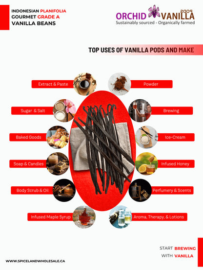 Indonesian Vanilla (Sumatra) Planifolia Gourmet Grade-A Beans<br>For Extract And Baking<BR>By Count
