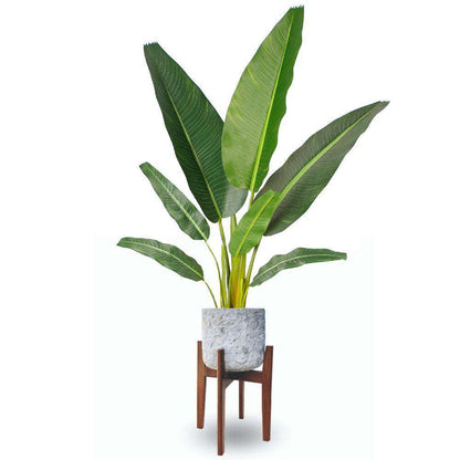 Jardinière Roma Mid-Century en forme de rocher avec support en bois