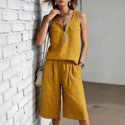 Sleeveless Tank Top And Straight-leg Capri Pants Casual Set