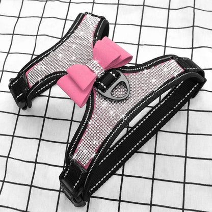 Harnais pour chien en strass avec nœud | Harnais pour chien