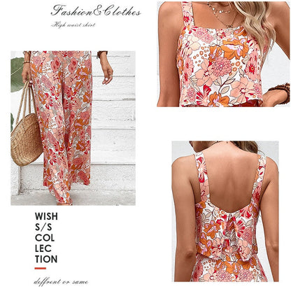 Women's Printed Square-Neck Camisole Cropped Jumpsuit