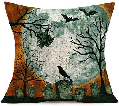 Halloween Skull Throw Pillow Cover – Gray Green Tombstone Cushion Cover