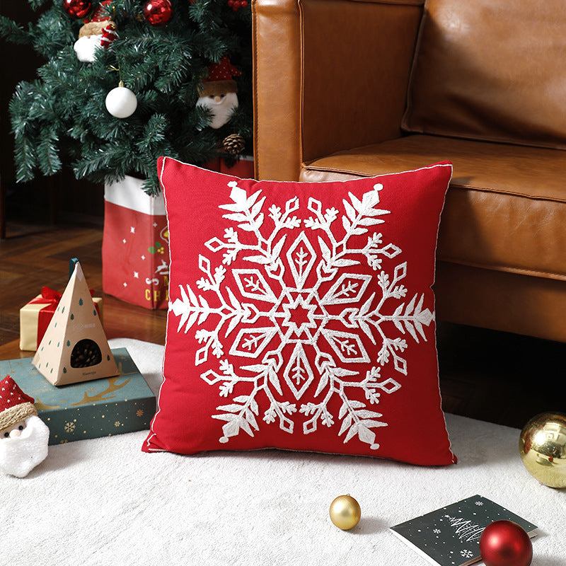 Holiday Reindeer Throw Pillow Cover – Cartoon Elk Embroidered Cushion Case for Sofa & Home