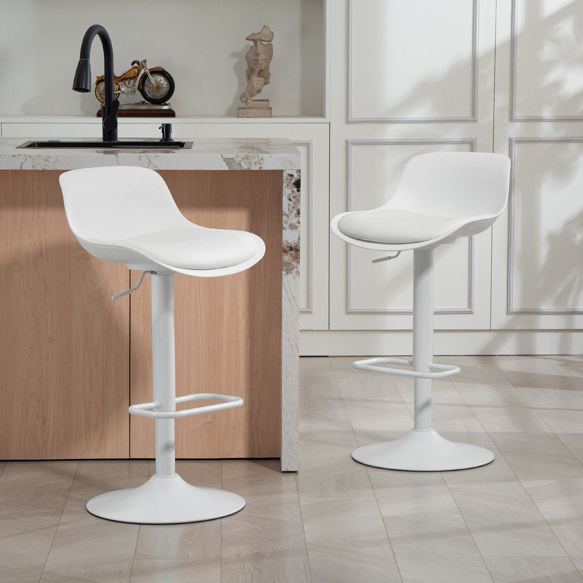 Tabourets de bar/comptoir Zee (lot de 2) avec hauteur réglable et siège pivotant - Blanc