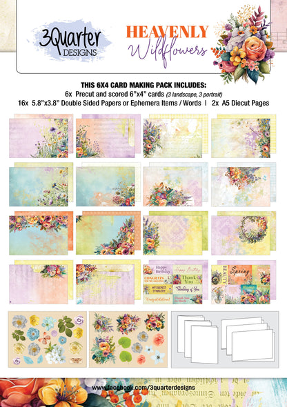 Lot de 6 Cartes 3Quarter Designs Fleurs Sauvages Célestes 6x4