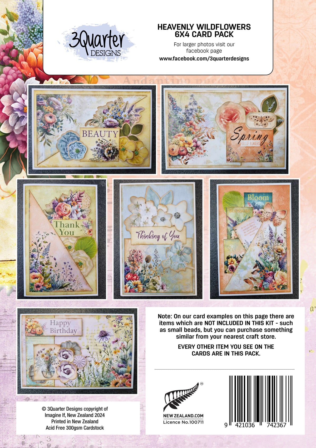 Lot de 6 Cartes 3Quarter Designs Fleurs Sauvages Célestes 6x4
