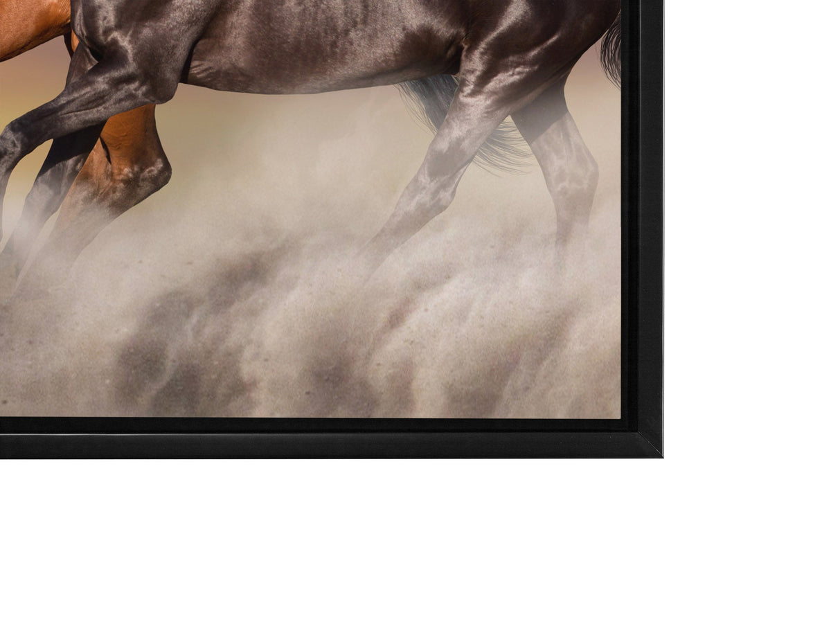 Équipe de cinq chevaux - Toile d'art animalière - Vernis doré