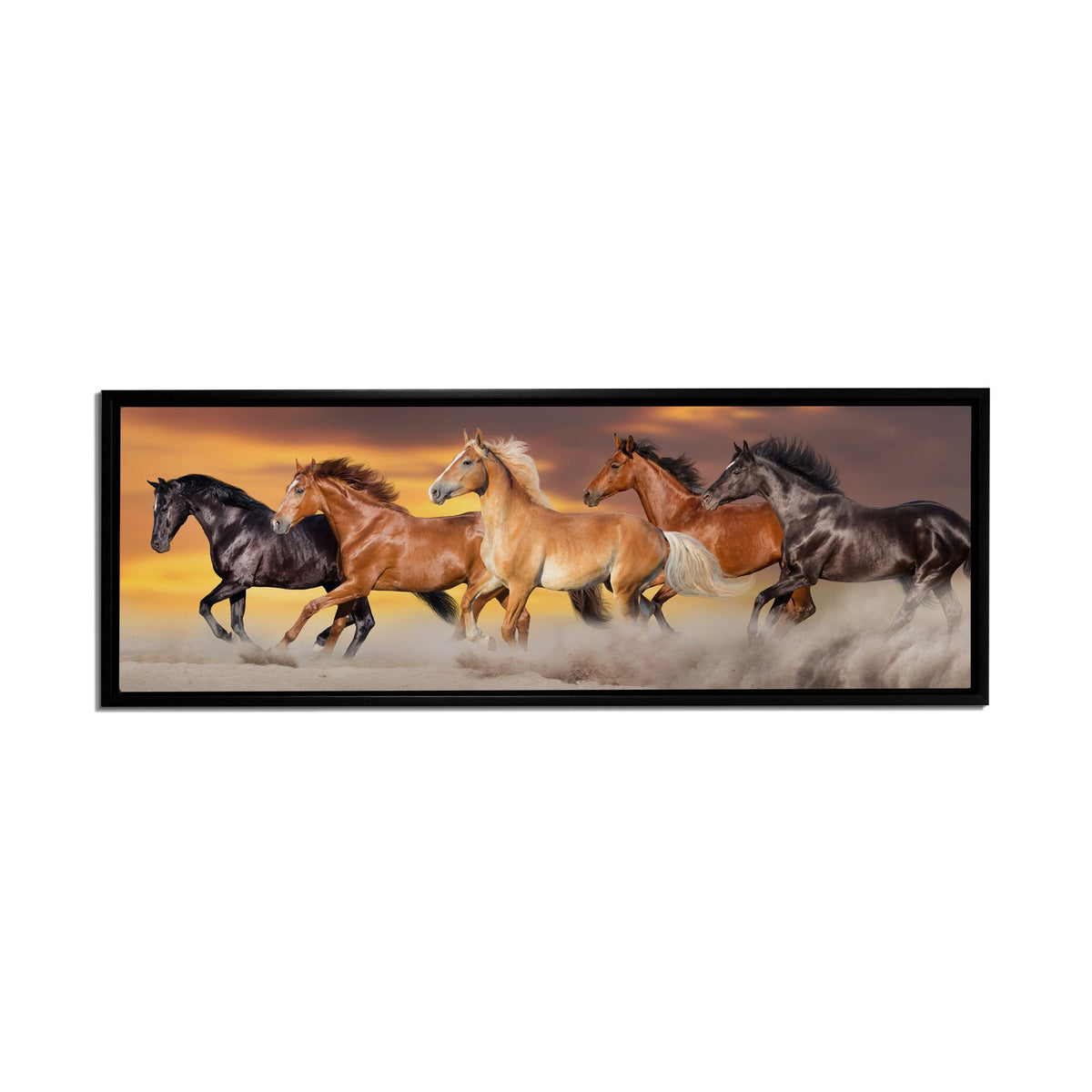 Équipe de cinq chevaux - Toile d'art animalière - Vernis doré