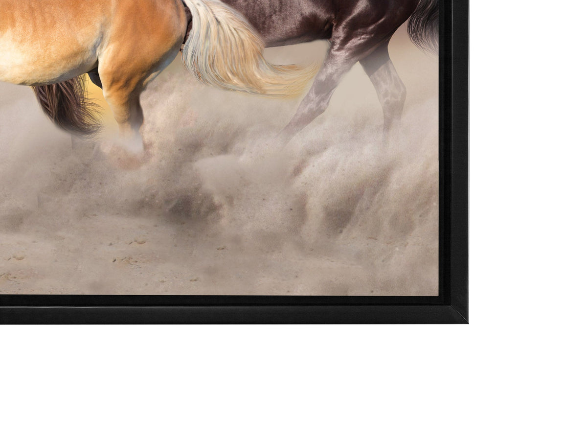 Équipe de cinq chevaux - Toile d'art animalière - Vernis doré