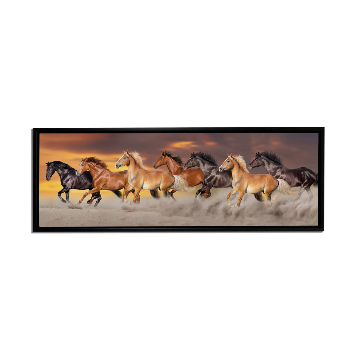 Équipe de cinq chevaux - Toile d'art animalière - Vernis doré