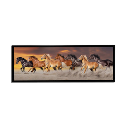 Équipe de cinq chevaux - Toile d'art animalière - Vernis doré
