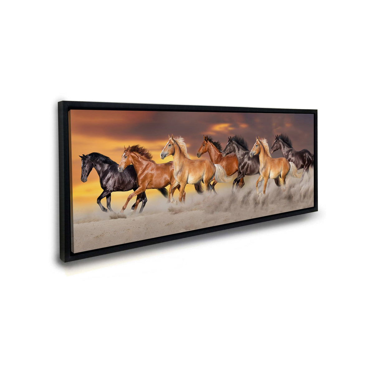 Équipe de cinq chevaux - Toile d'art animalière - Vernis doré