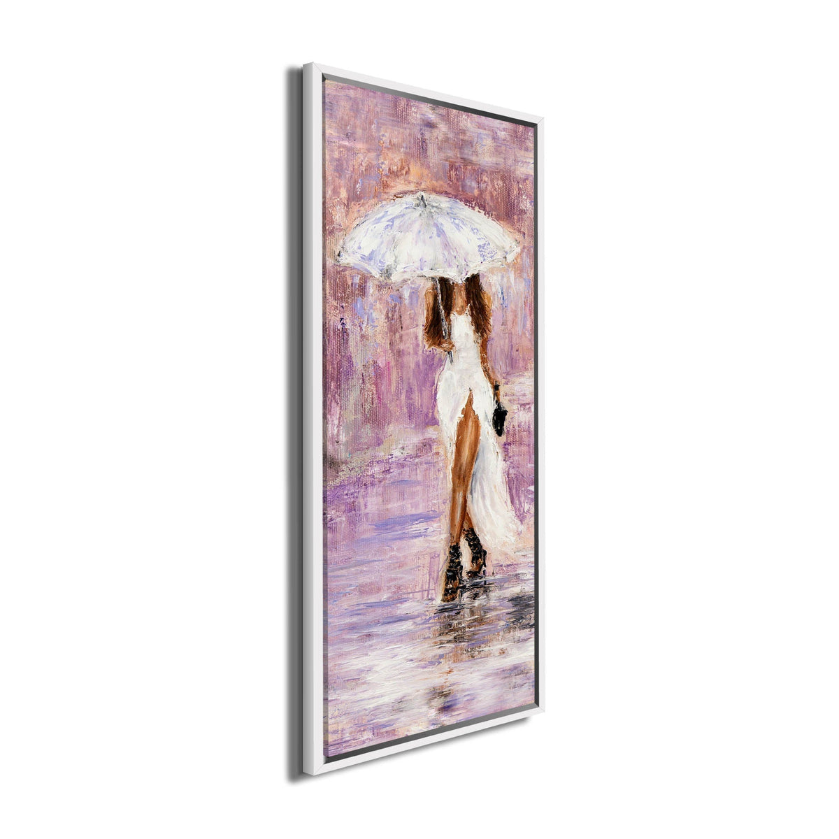 Tableau mural sur toile - Femme au parapluie en rose
