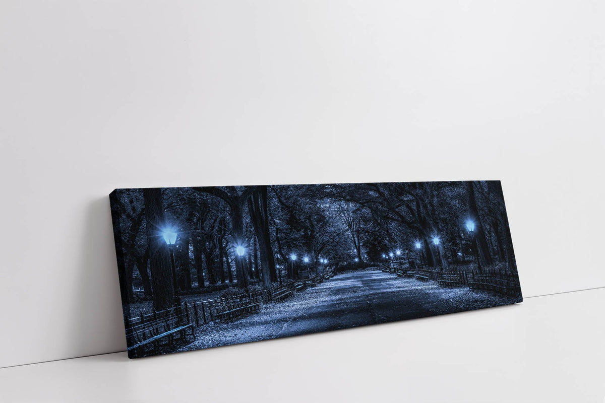 Central Park at Night Canvas Wall Art | Blue Panorama | 72 × 24 inches