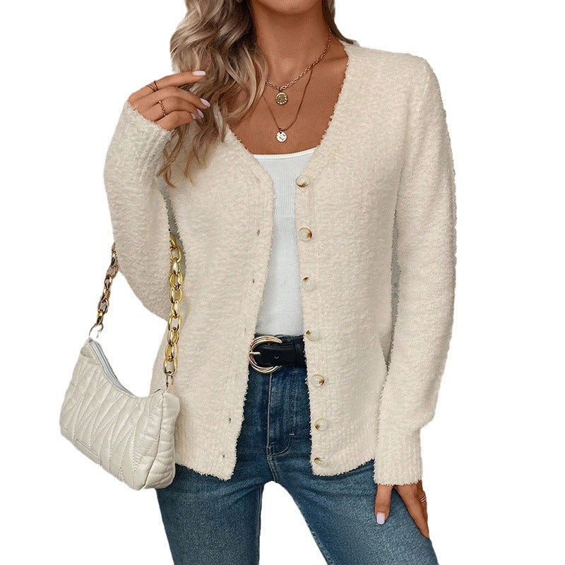 Women’s Loose Button-Front Cardigan – Solid Color Casual Knit Sweater