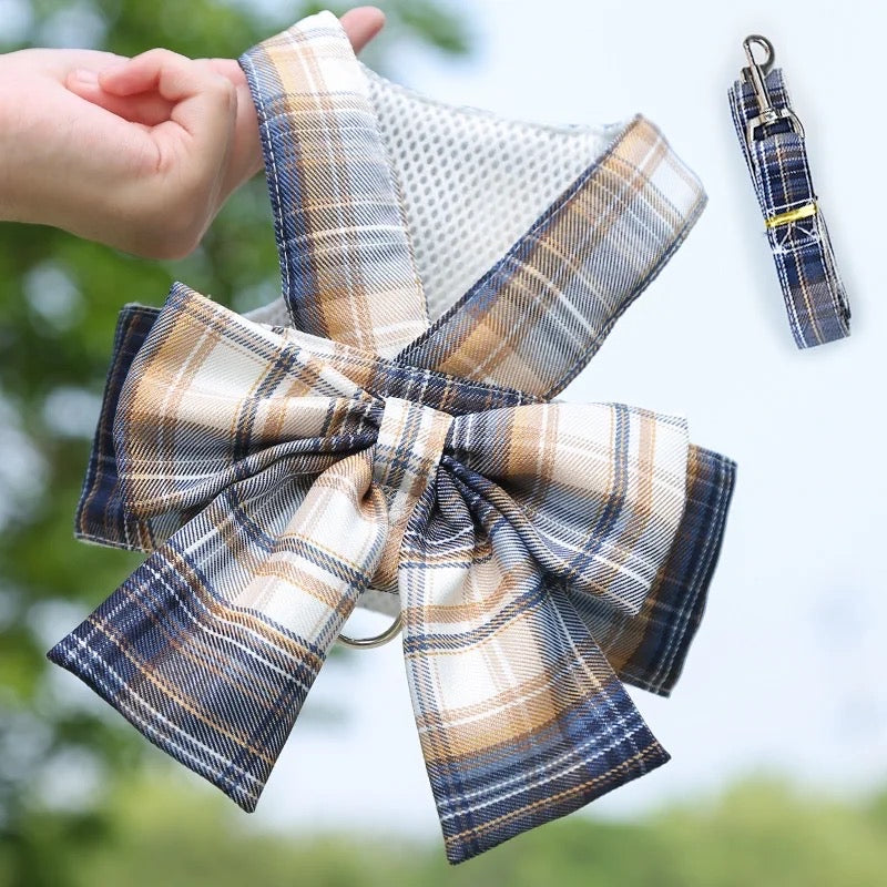 Ensemble Harnais et Laisse de Luxe à Carreaux pour Chien | Tenue de Promenade pour Chien