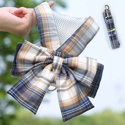 Ensemble Harnais et Laisse de Luxe à Carreaux pour Chien | Tenue de Promenade pour Chien