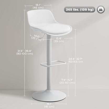 Tabourets de bar/comptoir Zee (lot de 2) avec hauteur réglable et siège pivotant - Blanc