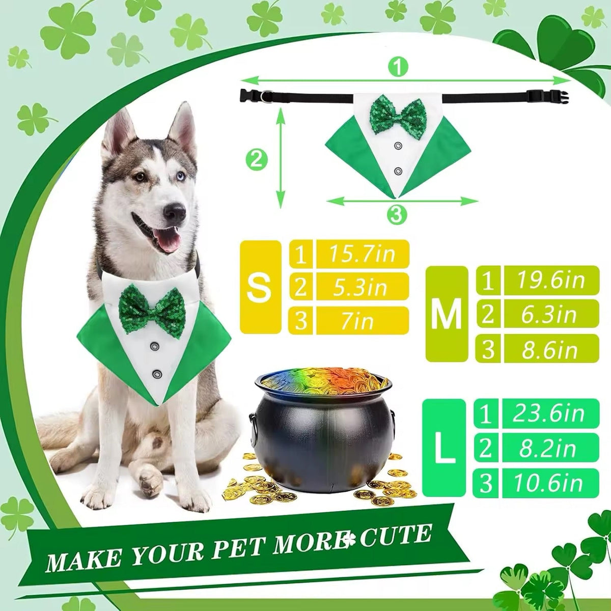 Bandana pour la Saint-Patrick – Bandana avec nœud papillon pour chien