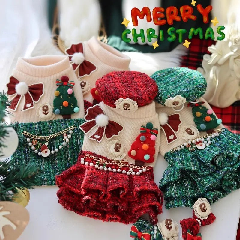 Holiday Heirloom Tweed Dog Dress Set | Dress with Matching Hat