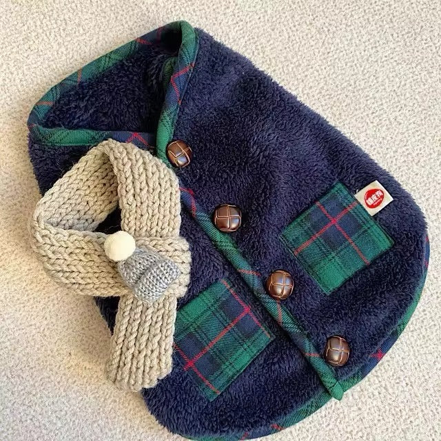Jackson Dog Sweater & Scarf – Plaid Winter Outfit for Dogs
