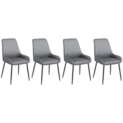 Chaises de salle à manger modernes en cuir vegan Blake avec capitonnage losange - Lot de 4 - Gris