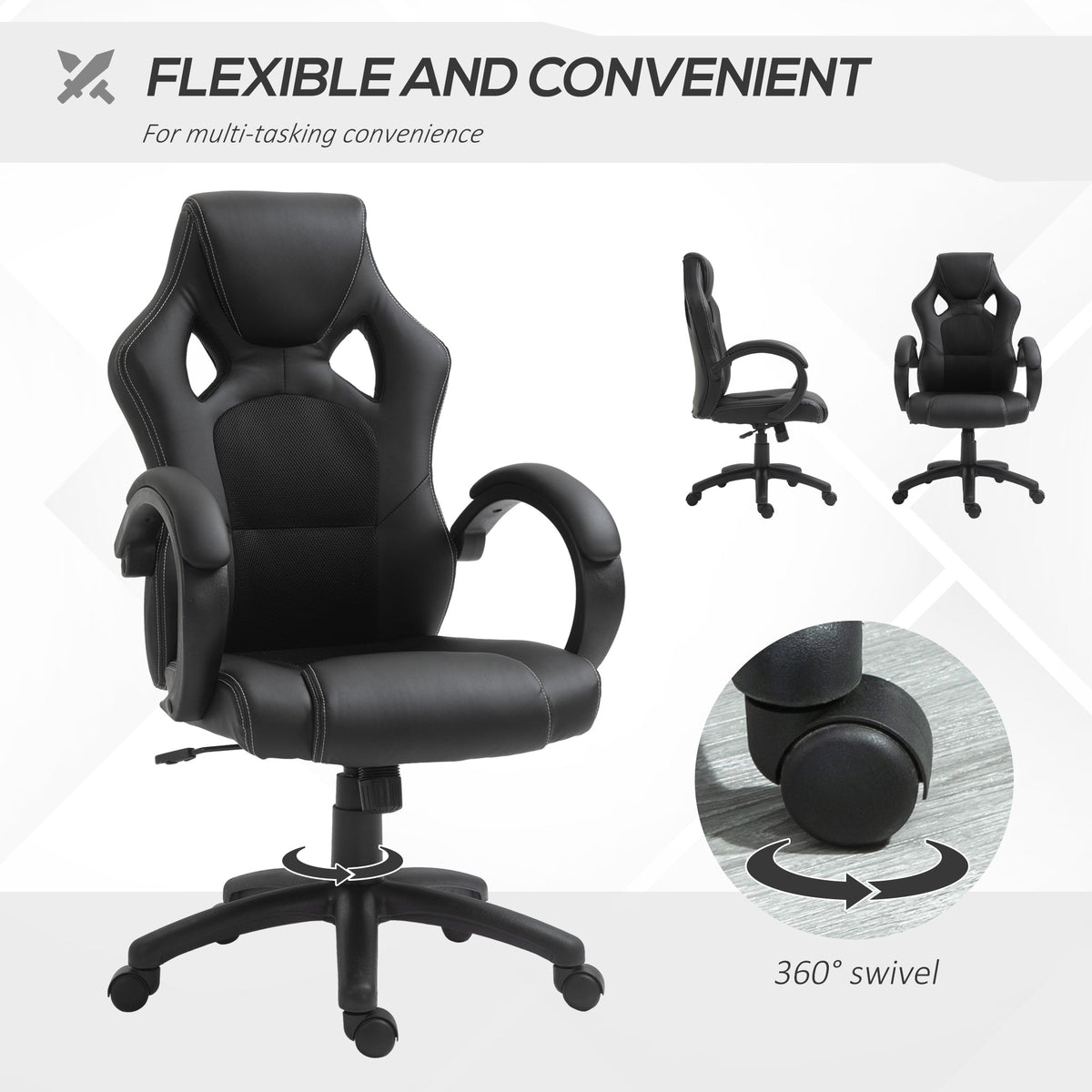 Chaise de bureau de jeu Erling avec fonctions de pivotement et d'inclinaison - Noir