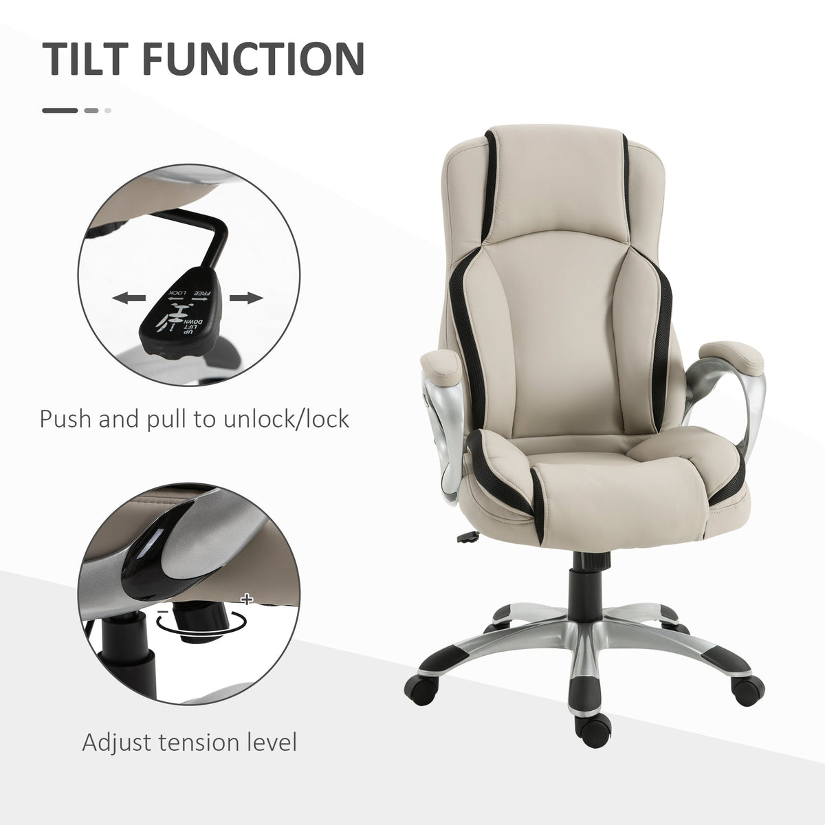 Fauteuil de bureau de direction ergonomique Fisher - Beige/Noir
