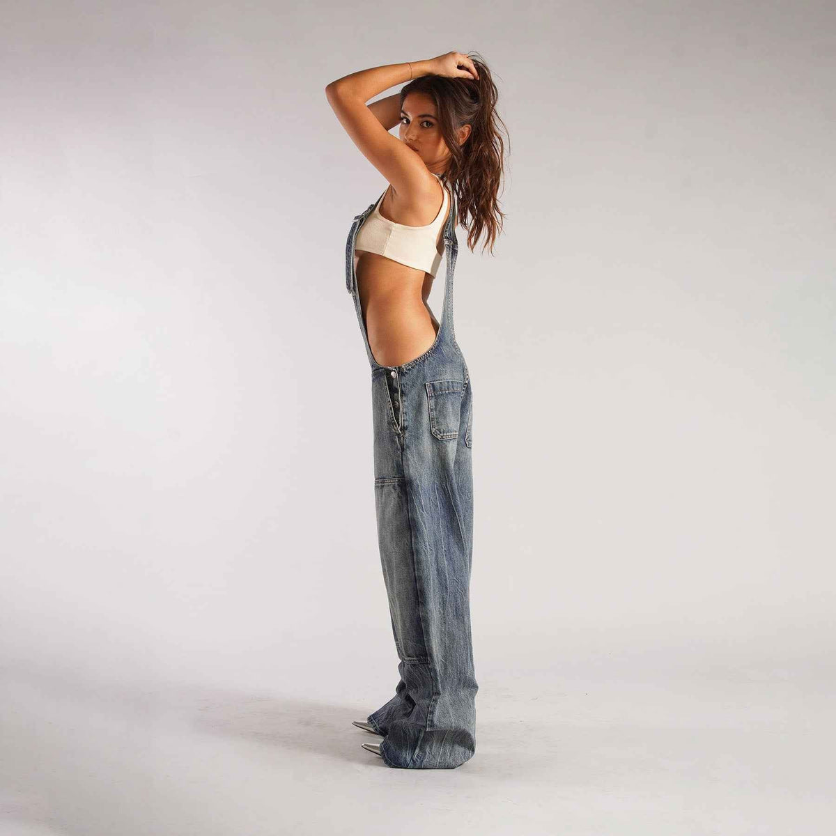 Women's Loose Fit Denim Jumpsuit – Y2K Wide Leg Suspender Overalls