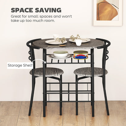 Ensemble de salle à manger 3 pièces Foden avec étagère, pour petits espaces - Gris foncé