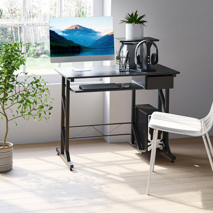Indy Computer Desk with Keyboard Tray and Drawer-Black