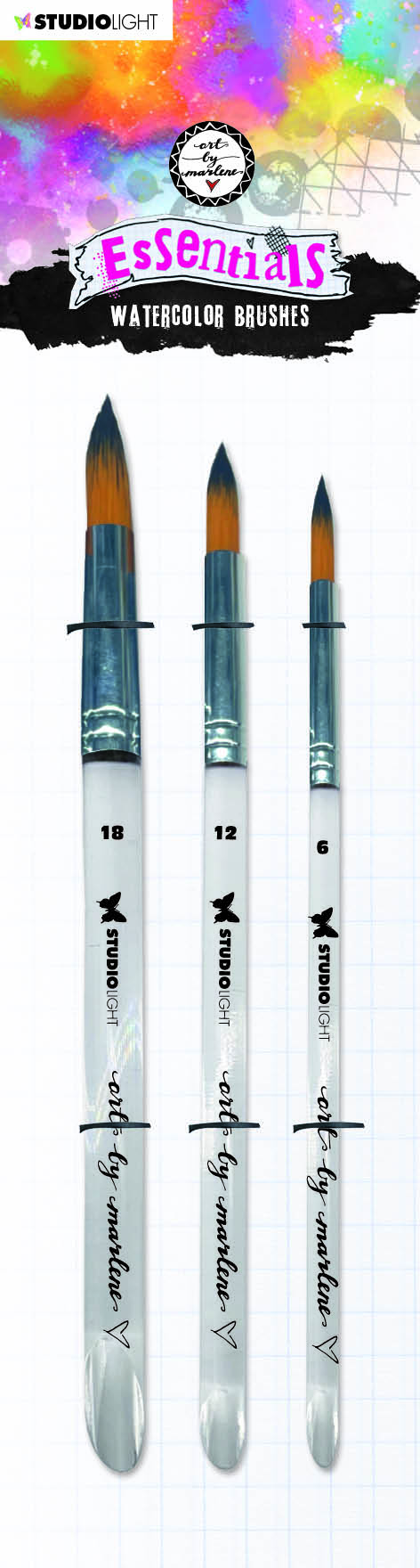 Pinceaux aquarelle ABM, lot de 3 essentiels, 298x80x6mm, 3 p. n° 04
