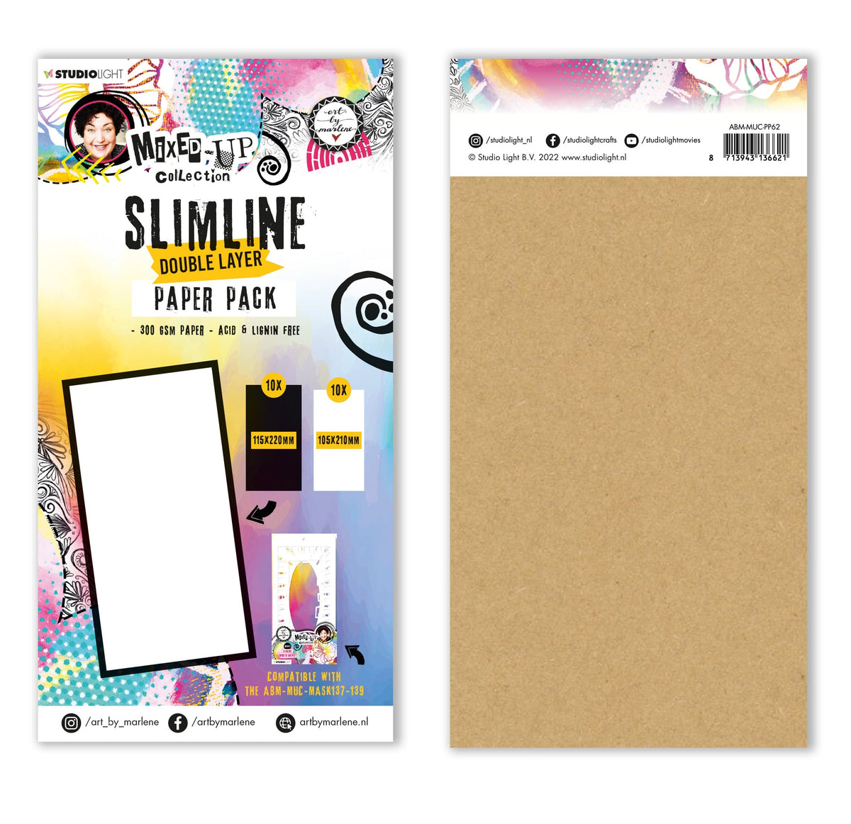 ABM Paper Pack Slimline Double Layer Collection Mélangée 115x260x10mm 20 Feuilles n°62