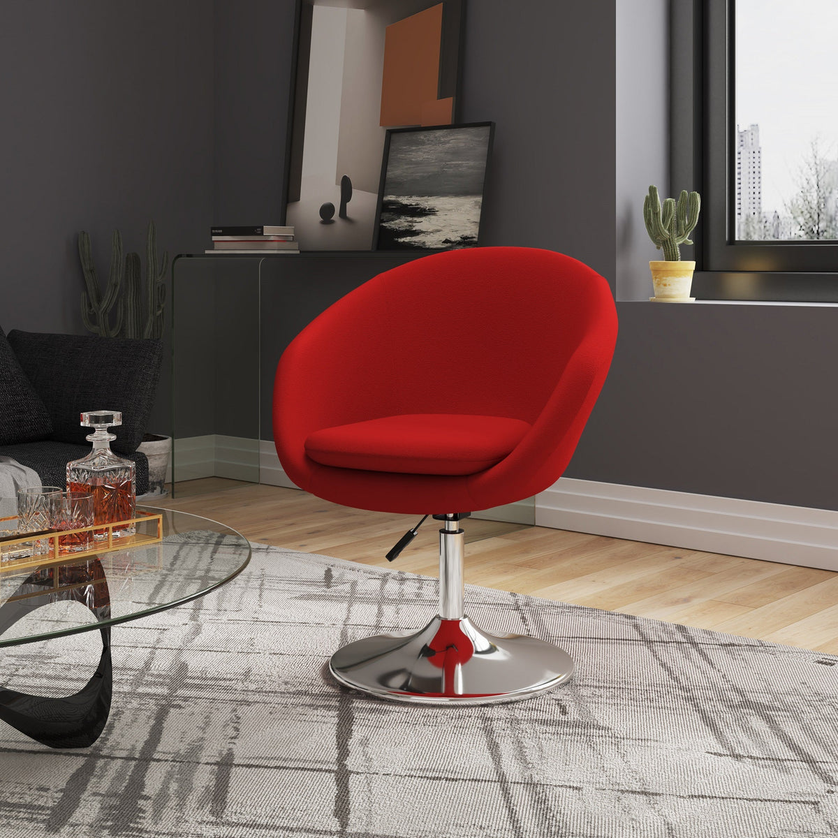 Chaise d'appoint/de bureau réglable Chandra pivotante en similicuir - Rouge
