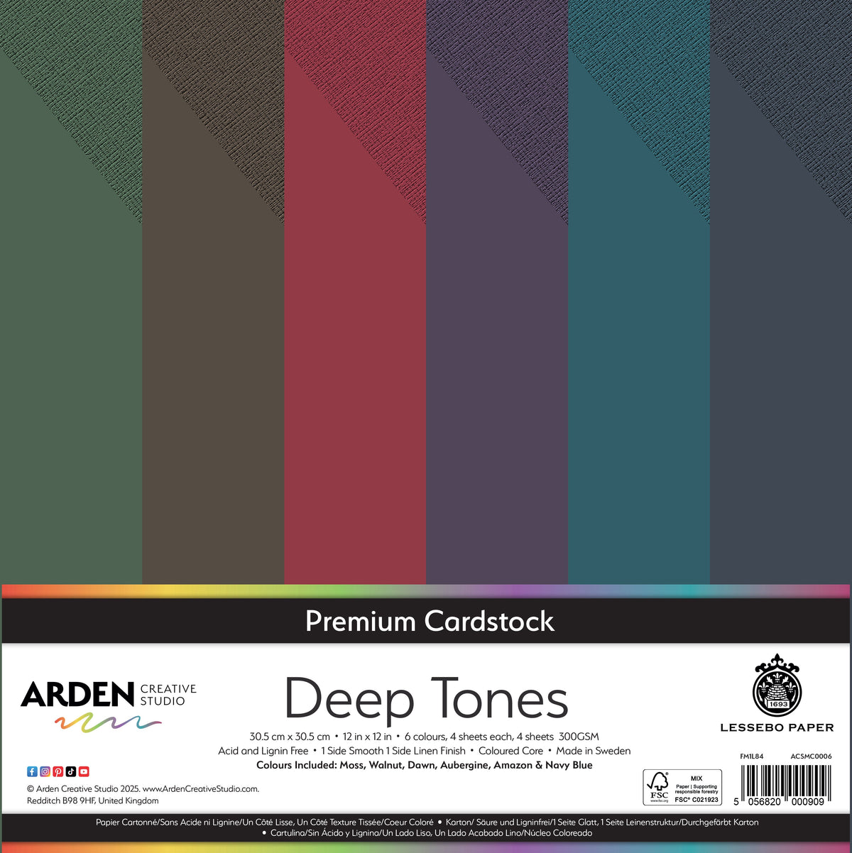 Arden Creative Studio Papier cartonné de qualité supérieure Teintes profondes 30,5 x 30,5 cm 300 g/m² Paquet de 24