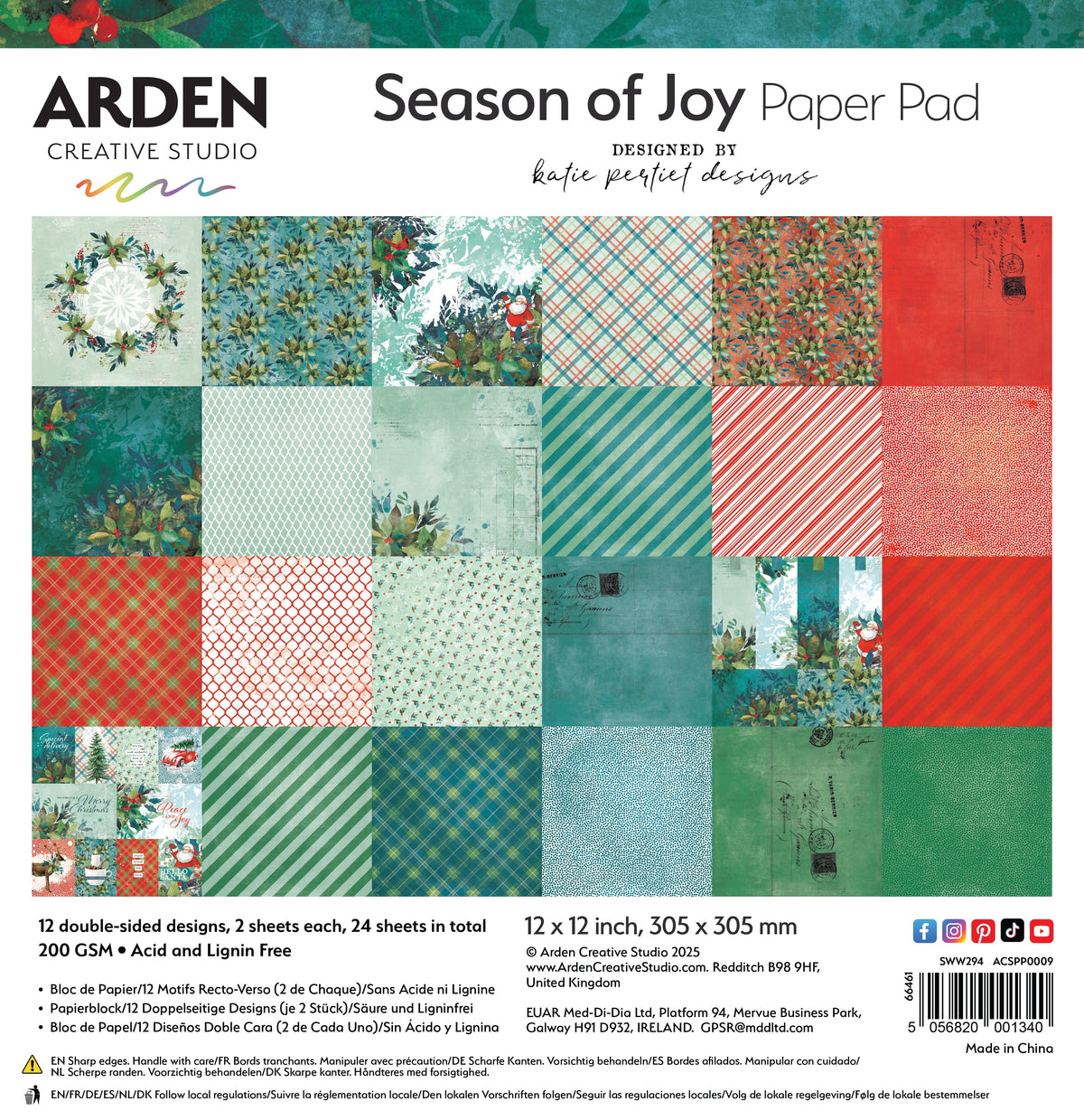 Bloc de papiers « Season of Joy » 30,5 x 30,5 cm, Arden Creative Studio