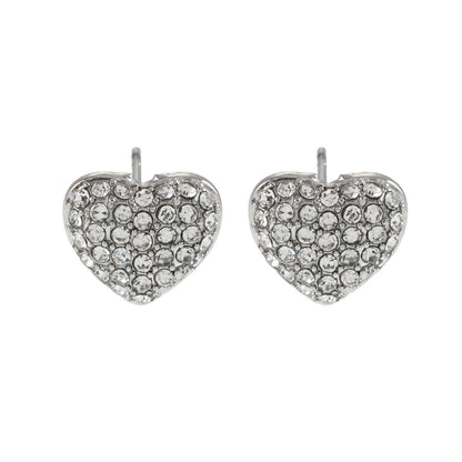 ADORE Or blanc (ton argenté) : Clous d'oreilles en forme de cœur sertis de zircons cubiques (CZ) - Déclaration d'amour