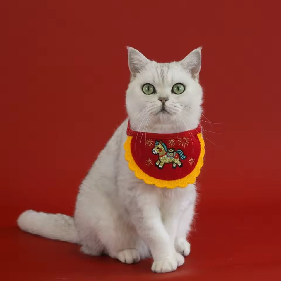 Bavoir pour animaux de compagnie « Fortune Blessing » Nouvel An chinois | Accessoire lunaire pour chiens et chats