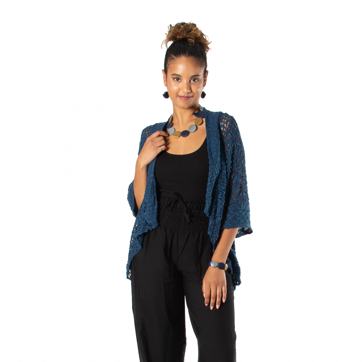 Gilet en tricot fantaisie à manches courtes - Bleu marine