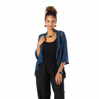 Gilet en tricot fantaisie à manches courtes - Bleu marine
