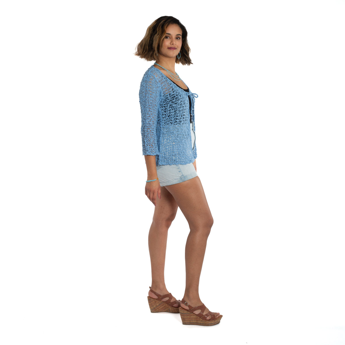 Tie Front Cardigan - Blue
