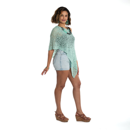 Short Popcorn Knit Poncho - Mint