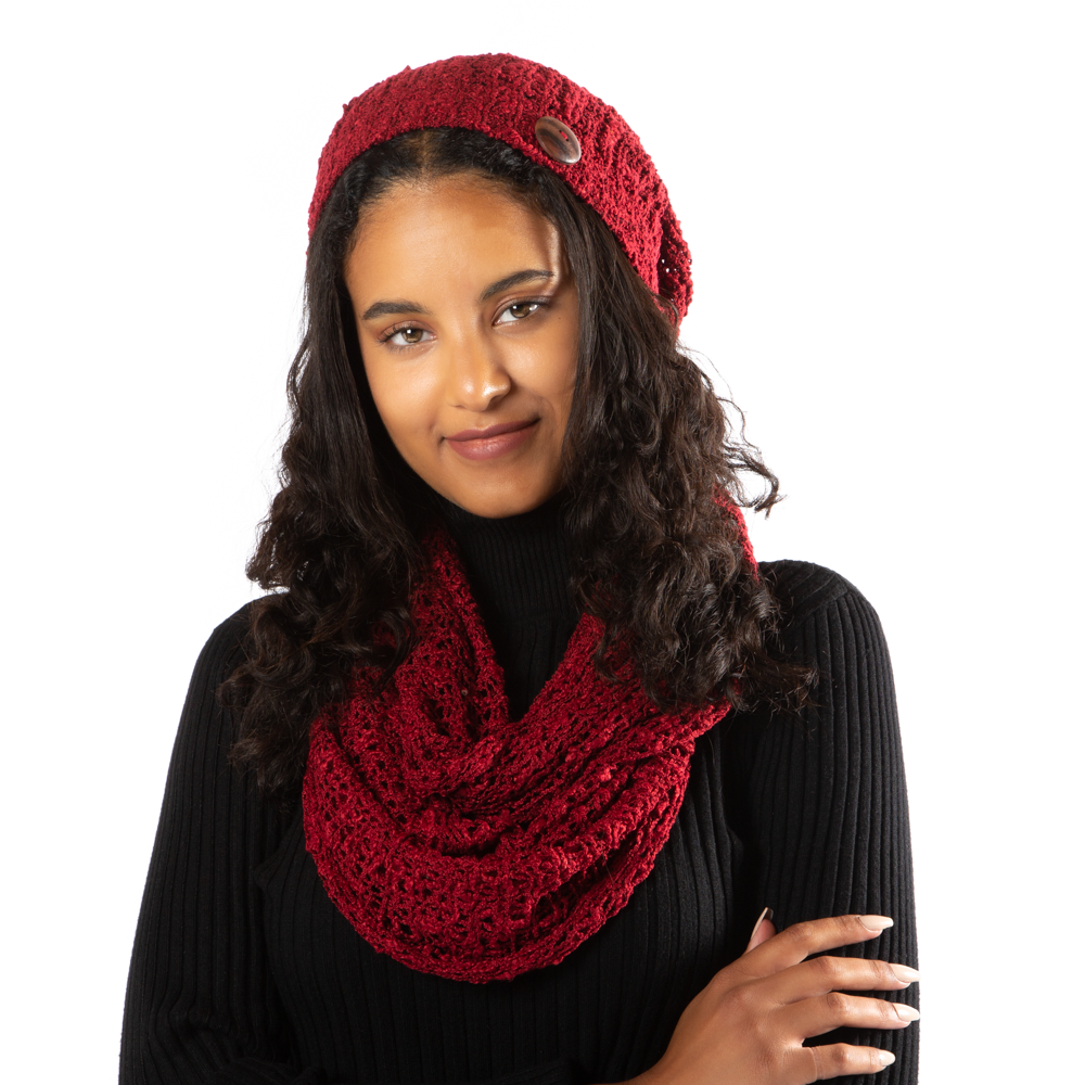 Red Popcorn Knit Hat With Button