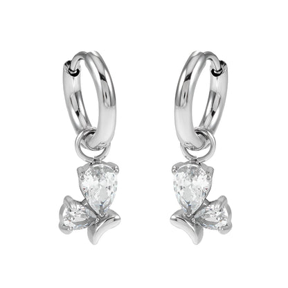 ALEXANDER White Gold (Silver Toned): Vintage Inspired Hoops with Abstract Zirconia Charms
